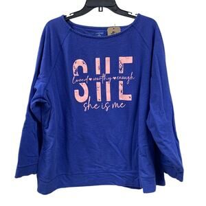 Upcycled Hand Printed Womens 3X She Is Loved Worthy Enough She Is Me Sweatshirt